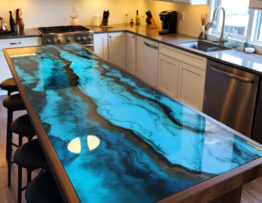 Countertop table with a metallic epoxy