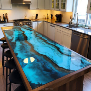 Countertop table with a metallic epoxy