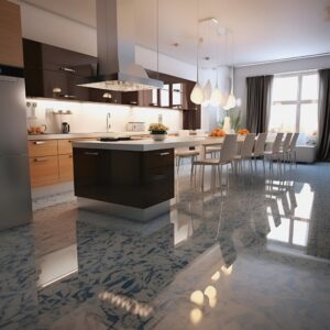 kitchen area with epoxy resin floor