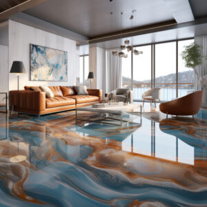 A beautiful living room with epoxy floor