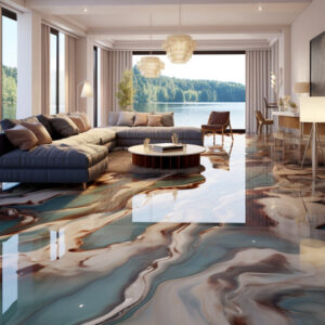 A beautiful living room with epoxy floor