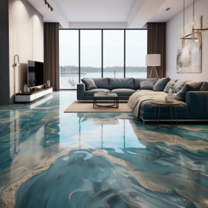 A beautiful living room with epoxy floor